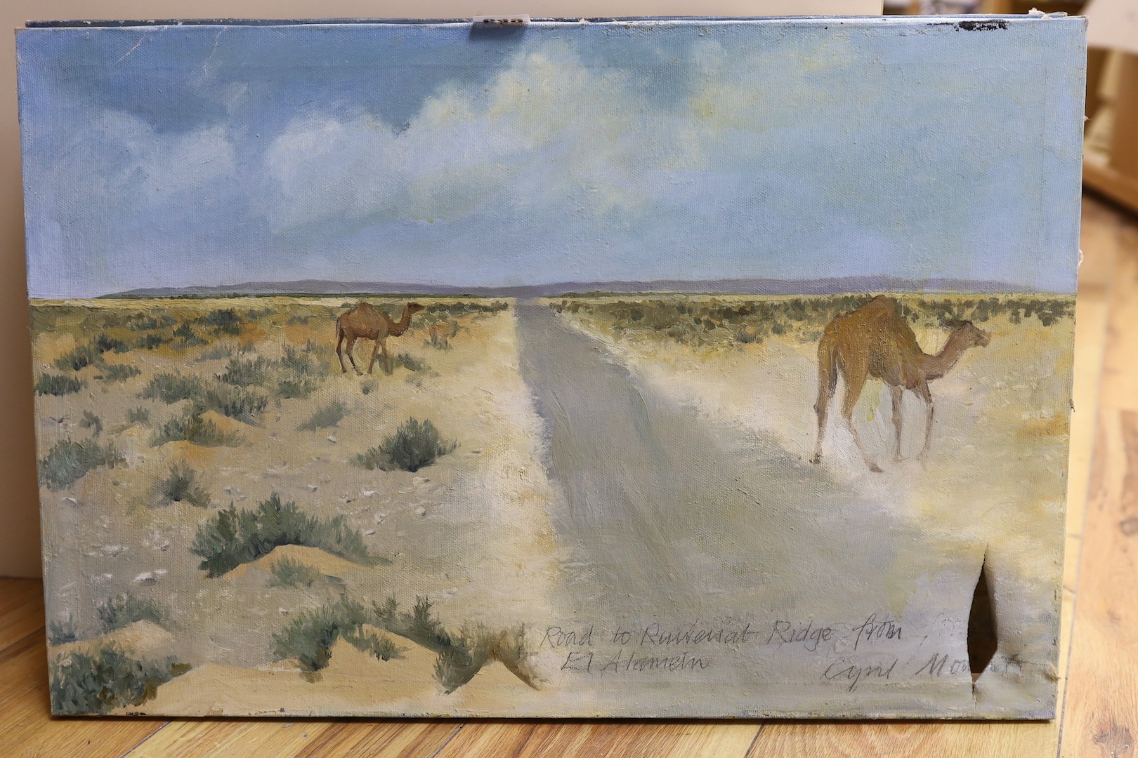 Cyril Mount (1920-2013), pair of oils on canvas, Views near El Alamein, inscribed in pencil, 40 x 60cm, unframed